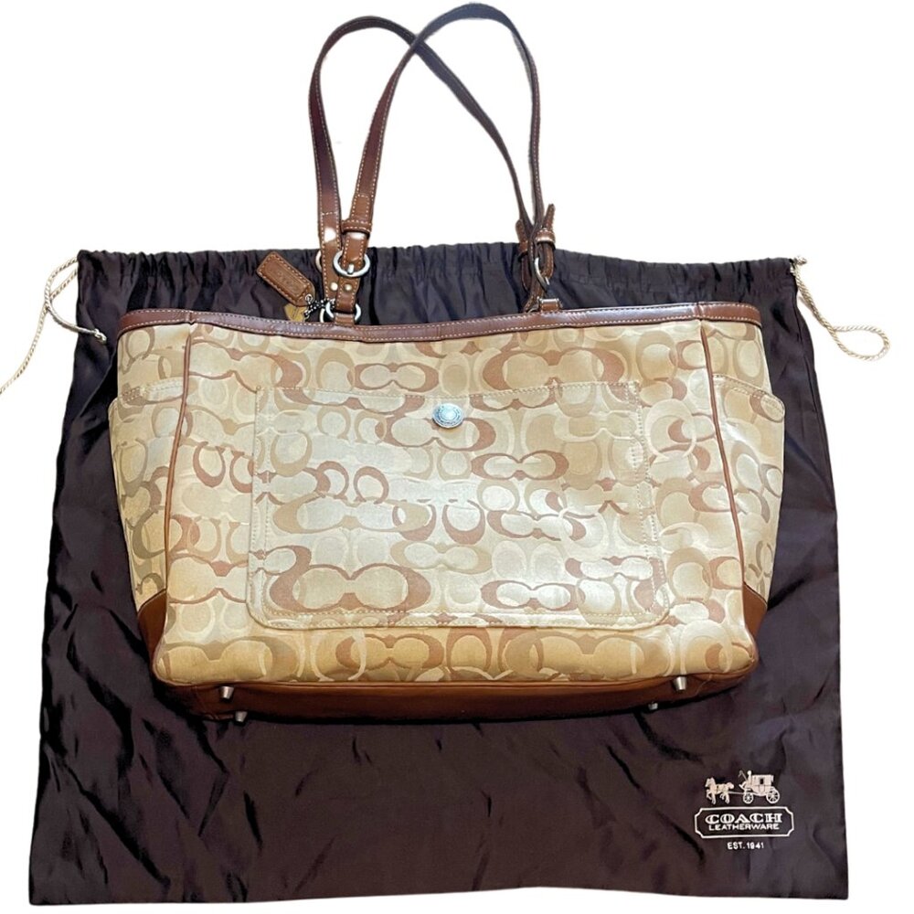 Coach Vintage Y2K Signature Khaki Optic Print Large Tote Baby Bag Zipper Top - Picture 1 of 10